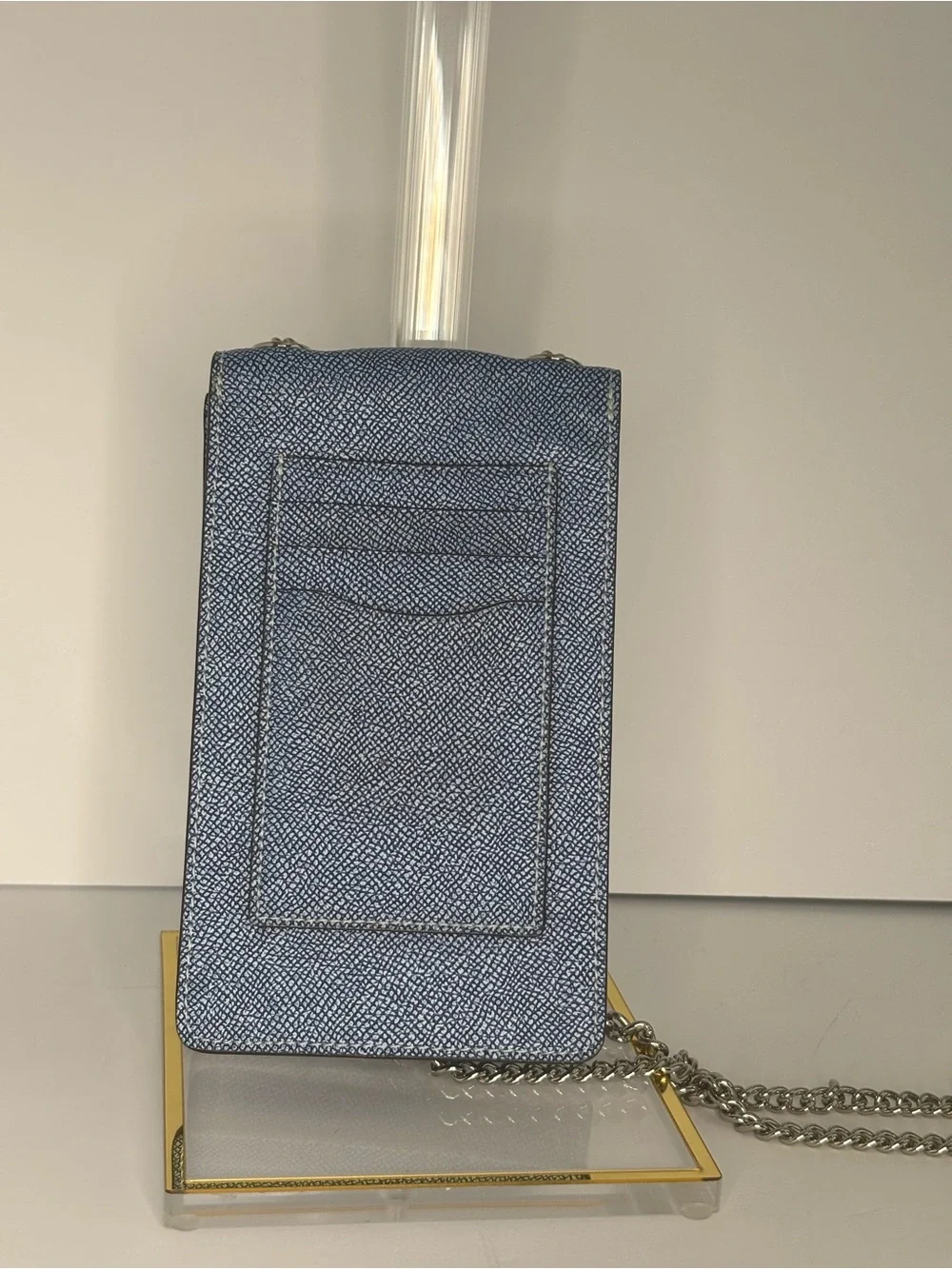 Coach Light Blue Leather Phone Crossbody with Silver Chain